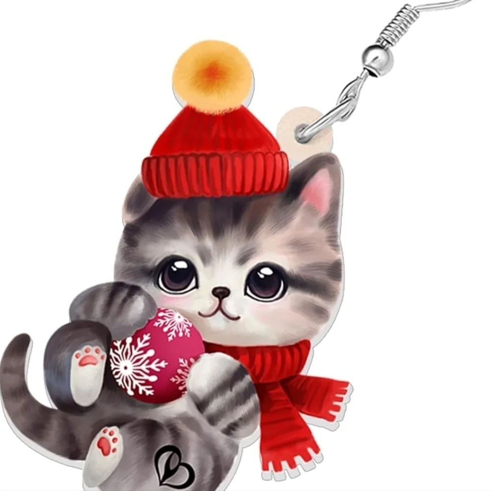 Adorable Cat Earrings with Red Accents